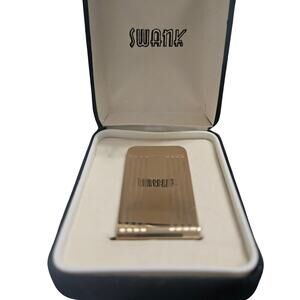 1950s Etched Stripes Swank Gold Tone Money Clip Velvet Jewelry Box Vintage